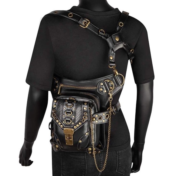 🍒 POUCH BAG LEATHER CROSSBODY MULTPURPOSE PURSE UTLITY BELT FANNY PACK CHAIN - Picture 6 of 16